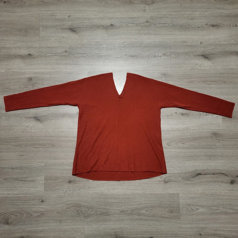Vince Womens Rust Orange Deep V-Neck Long Sleeve Knit Pullover Sweater Top Small